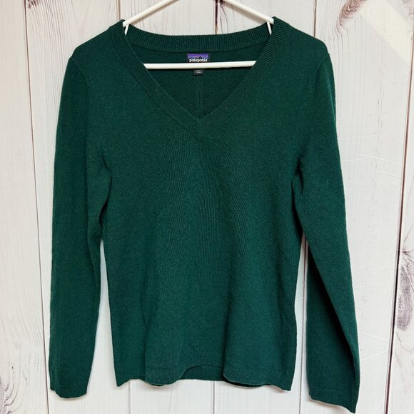Patagonia Recycled Cashmere V-Neck Sweater Women’s XS Green GUC - Picture 1 of 12